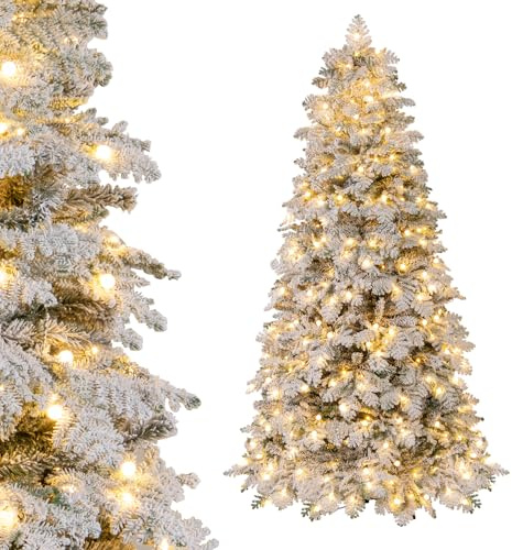 COSTWAY Árbol de Navidad Nevado 210cm, Arbol de Navidad con Luces Incorporadas, 160 Bolitas Destellantes, 320 Luces LED, Blanco Cálido, 8 Modos, 806 Puntas de PVC y PE, Arvore de Natal W/Light (210cm)