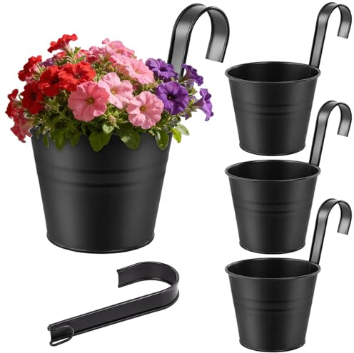 CITÉTOILE - Juego de 4 Macetas Colgantes Medianas con Agujero de Drenaje - Diseño Elegante en Blanco o Negro para Plantas Aromáticas, Suculentas y Decoración de Pared, Negro