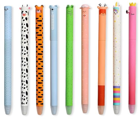 VEGCOO 9 Stück Set Radierbare Gelstifte mit Thermoempfindlicher Radiertinte, Radierbarer Kugelschreiber,Wischfester Kugelschreiber (Blau Tinte),Für Schulen,Büros Und Privathaushalte