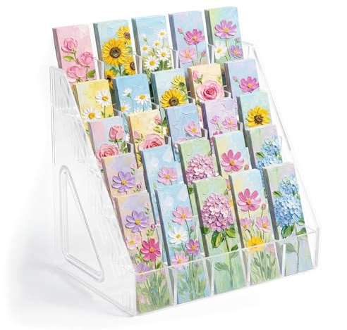 Sticker Display Stand, 5-Tier 25 Pockets Clear Acrylic Card Display Stand, Snap-On Shelves for PSA Graded Card, Sports Cards,Trading Cards, Greeting Cards, Postcards, Marker pen Collectors & Retail