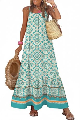 Dokotoo Beach Vacation Clothes for Women 2026 Scoop Neck Summer Dresses Sleeveless Spaghetti Strap Sundresses Ruffle A Line Boho Cocktail Dresses for Women Evening Party Medium Sky Blue