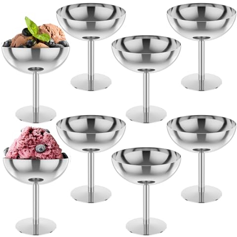 Goshoppers 8 Stück Eisbecher Edelstahl, 200ml Dessertschalen, Eis Dessertgläser mit hohem Fuß, Vielseitige Dessertbecher für Partys: Eiscreme, Dessert, Salat, Soße, Obst & Pudding
