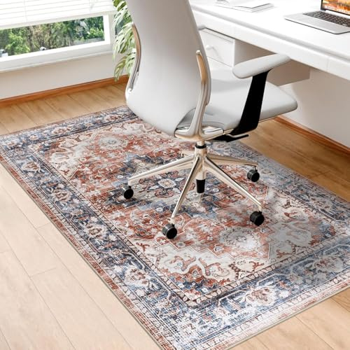 Homcomodar Bodenschutzmatte 120x150cm Stuhlmatten für Hartholzboden Boho Schreibtisch Stuhl Matte für Hartboden rutschfeste Schreibtisch Teppich für Bürostuhl(Rot)