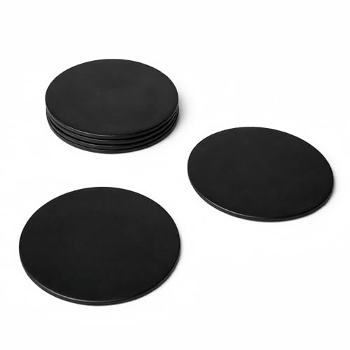 Kidia Set 6 Sottobicchieri Premium in Similpelle Impermeabile – Design a 3 Strati con Pelle Riciclata – Diametro 10 cm, Spessore 3 mm – Resistenti a Calore e Macchie (6, Nero)