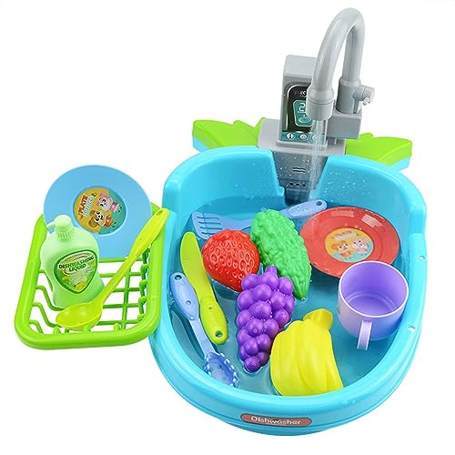Pocoiau Child Household Kitchen Faucet Toy Appliances Dish Washing Sink for W/Shovel Plates Folks Kids Pretend Interactive Play Toys for Toys for Set for Girls Free