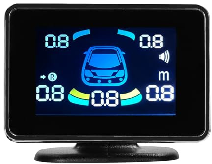 Domary de Sensor de Aparcamiento para Coche Radares Marcha Atrás Delanteros y Traseros con 8 Sensores Pantalla LCD Detección Distancia Zumbador Advertencia Sonido Silenciar (Negro)