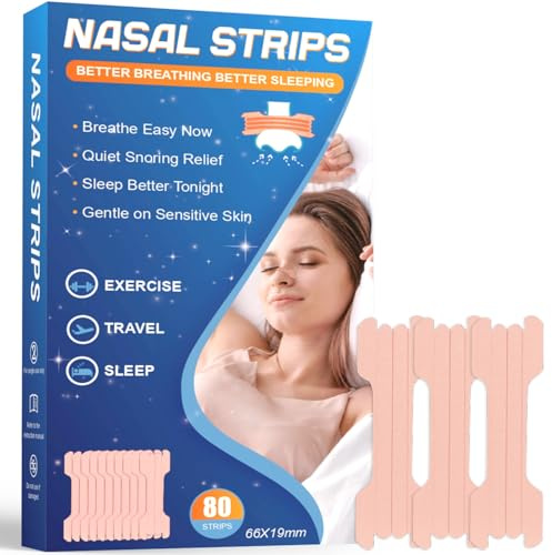 Nasal Strips 80 Pieces,Nose Strips for Breathing Anti Snoring Aids for Men and Women,Snore Strips for Blocked Nose from Colds and Allergies,Promotes Smooth Breathing for Travel, Sleep,Sports