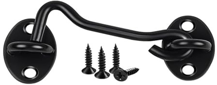5 ganci a gancio e occhiello, 7,6 cm, in acciaio inox, facile da chiudere, con viti, per porte scorrevoli, finestre, recinzioni in legno (nero)