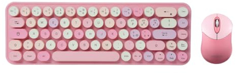 Perixx PERIDUO-802PK Combo Mini Tastiera e Mouse Bluetooth - Copritasti Rotondi Retrò - Rosa Pastello - Layout Italiano QWERTY