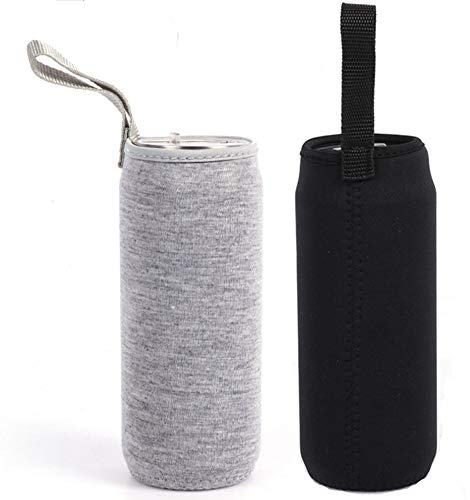 Nuluxi Wasserflasche Neopren Beutel Flaschen Thermo-Hülle Taschen Isolierte Neopren Flaschenhülle Passend für Teeflaschen Teebereiter Glas Wasser-Flasche und Teegläser (1 Stück Schwarz +1 Stück Grau)