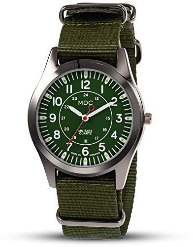 Infantry Men's Analog Wrist Watch,Military Field Style,Tactical 12/24 Hr Japanese Movement,Waterproof Army Watch w/Comfortable Green Nylon NATO Band, Great Gift for Men Under £50