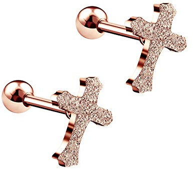 KJM FASHION 2 STK Eloxiert Rosa 1,2mm 16 Gauge 6 mm 1/4 Glitzerndes Kreuz Cartilage Helix Tragus Earrings Ohrstecker 3mm Kugel Ohrringe Piercing Schmuck 5587