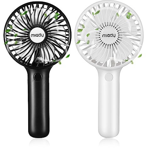 Miady 2-Pack 5000mAh Handheld Portable Fan(7-20 Hours Runtime), USB C Rechargeable Battery Operated 3 Speed Mini fan for Home Office Travel Outdoor and Camping