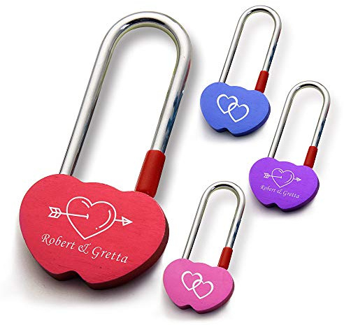 Personalised Padlock Engraved Love Lock Anniversary Valentines Wedding Birthday Trip Gift Double Heart Shape Custom Present for Couples(Red, Style 1)