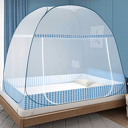 Moskitonetz Bett Pop Up, Faltbares Bett-Moskitonetz, Tragbares Reise-moskitonetz, Moskito-Campingzelt für Schlafzimmer Outdoor Camping, Einfache Installation, Feinmaschig (Blau, 200×150×150 cm)