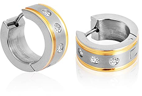 Titan Ohrringe für empfindliche Ohren Titan Creolen für M?nner Frauen hypoallergene (IP gold+silver 10mm)