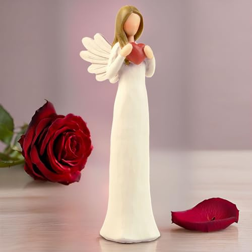 7.48 H Resin Guardian Angel Figurine Holding a Heart - Hand-Painted Angel Statue for Home Decor, Perfect Healing Angel Gift for Women, Collectible Angel Statue (Cream)