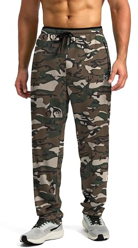 Men's Sweatpants with Zipper Pockets Mesh Workout Pants, Green Camo, XL