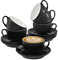 Cosumy Juego de 6 Tazas de Capuchino Negras con Platos - Cerámica - Apto para Lavavajillas - Con Caja de Regalo - 180 ml
