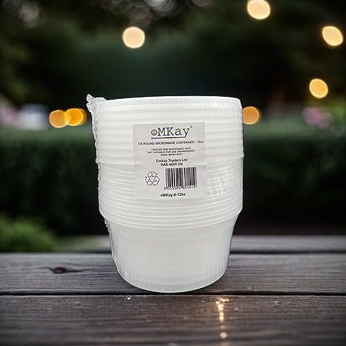 eMKay® 12oz Pack of 8 Round Plastic Containers with Lids - Food Storage Containers for Meal Prep - Reusable and Leakproof, Microwave and Freezer Safe Food Storage Tubs (12oz - 355ml)