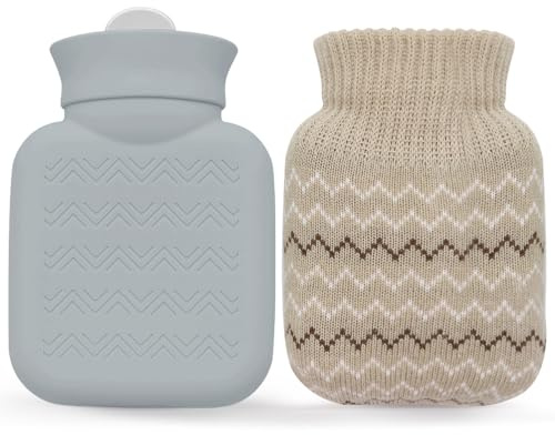320 ml Wärmflasche mit Strickbezug, Mini-Wärmbeutel zur Schmerzlinderung, Taille, Rücken, Nacken, Schultern, kleine auslaufsichere Wärmflasche mit abnehmbarem Bezug für Frauen, Kinder