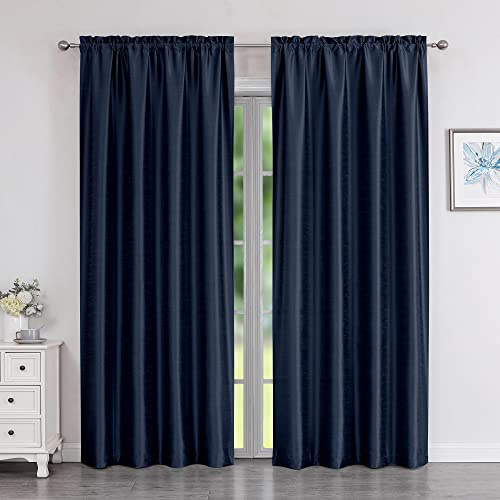 Chyhomenyc Uptown Lot de 2 Rideaux de fenêtre occultants en Soie synthétique Douce et Brillante avec Passe-Tringle pour Chambre à Coucher et Salon, 101,6 x 213,4 cm, Bleu Marine