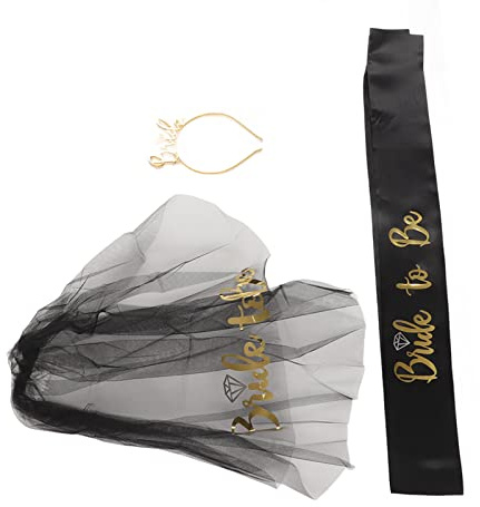 Bride To Be Satin-Schärpe, Glänzend Schwarz, Exquisiter Goldener Glitzer-Schriftzug Bride To Be, Klassische Binde-Tiara für Brautparty für Junggesellinnenabschiede
