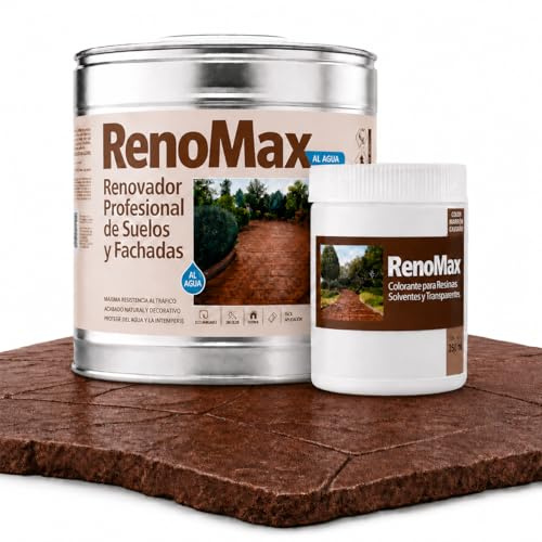 Renomax - Resina Hormigon Impreso y Superficies Porosas Al Agua + Tinte Hormigon Impreso Marrón Castaño, 2L Cubre hasta 20m² | Repara y Protege Suelos,Fachadas | Fácil de Aplicar, Garantía 5 Años