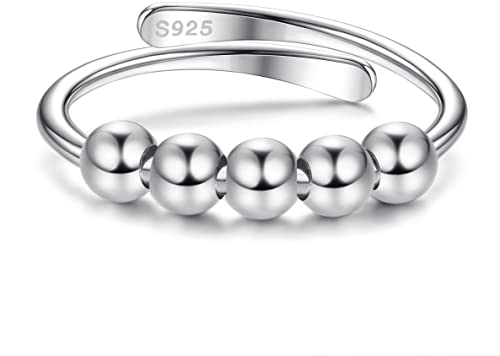 Chriscoco Silber 925 Damen Spinner Ring mit Perlenband - verstellbarer Fidget für Mädchen und Herren