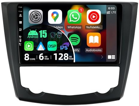 BXLIYER - [8-Core, 6G+128G] - Android 15 IPS Autoradio pour Renault Kadjar (2015-2019) - sans Fil Carplay + Android Auto - LED Caméra + MIC - 2 Din 9 Pouce - DSP Dab Volant WLAN 360-Caméra Fast-Boot