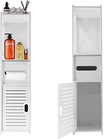 Qimu Weiß Hochschrank Badezimmer Schmal Kleines Badezimmerschrank, wasserdichte Badschrank Aufbewahrungseinheit Freistehender Badezimmer-Aufbewahrungsregal, Mehrzweck-Aufbewahrungsschrank, 80x18x20cm