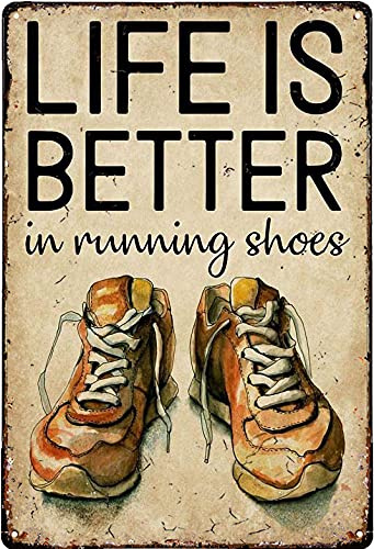 Retro Decor Blechschilder Läufer Life Is Better With Running Shoes Retro Wandkunst Dekor Eisen Malerei Für Zuhause Küche Cafe Pub Schild Plakette 20 x 30 cm