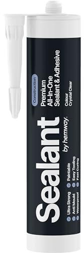 Crystal Clear Construction Sealant & Adhesive All-in-One Hybrid Polymer | Superior to Silicone Sealant | Waterproof, Odourless, Anti-Mould, Paintable | Kitchen Bathroom Outdoor - 300 ml 1 Pack