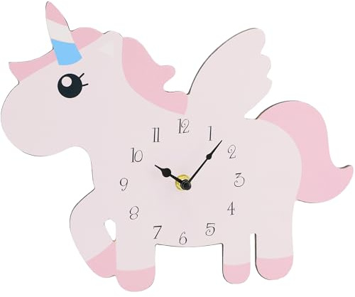alles-meine.de GmbH Wanduhr aus Holz - Einhorn - 31 cm groß - schleichendes Uhrwerk ! - sehr leise ! - Uhr - Analog - Kinder Baby - Kinderzimmer Babyzimmer - Holzuhr/Kinderuhr ..