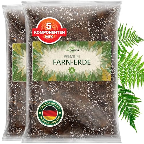 ORAGARDEN Farn Erde für Zimmerpflanzen und Garten - 6L Farn Substrat für Pflanzen, Palmen, Blumen - 5 Komponenten Blumenerde