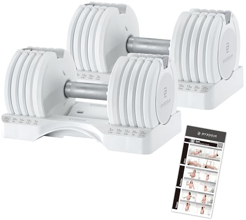 BYZOOM FITNESS Verstellbare Hantel – 12,5/11,3 kg Einzeleinheit oder 2er-Set – 12,7 cm-1 verstellbares Gewicht für Heim-Fitnessstudio, Krafttraining & Fitness-Workouts, weiß oder schwarz