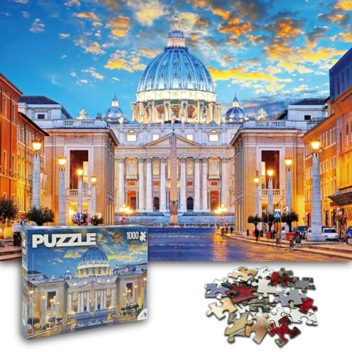 Universal Castle 1000-Teile-Puzzle für Erwachsene, Landschaftspanorama, europäische Wahrzeichen-Fotografie, klassisches anspruchsvolles Puzzlespiel (St. Peter's Basilica, Vatican)