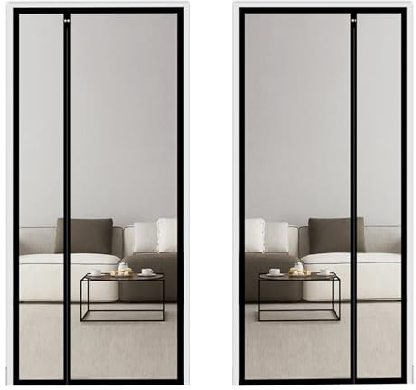 Magnetisches Fliegengitter mit durchgehendem Magnet, für Balkon und Fenster, schnelle Befestigung an Fenstern aus Holz und Aluminium ， Schwarz/105x190cm