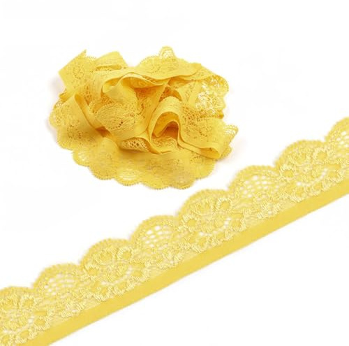 5 Yards Elastizität Spitzenband Spitzenborte, 25mm Spitzenbordüre Spitzenbesatz Dekoband Zierband Borten Bänder zum Nähen,Spitze-Borten für Handwerk Nähzubehör Kleid Hochzeit Unterwäsche, Gelb