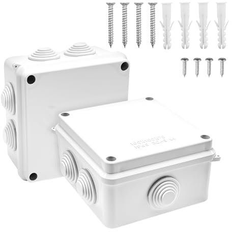 Gentpovth 2 Pezzi Scatola di Derivazione Impermeabile IP65, Scatola di Giunzione Elettrica da Esterno, Plastica ABS Impermeabile Scatola Derivazione, per comunicazioni elettriche, 100 mm x 100 mm x 70