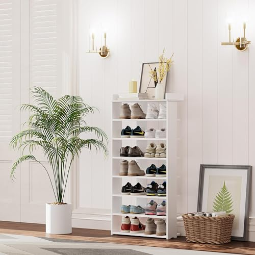 Dripex Schuhregal Schmal mit 8 Etagen, Platzsparend für Flur, Wohnzimmer und Kleiderschrank, Werkzeugloser Steckaufbau, 50 x 25 x 112 cm, Weiß