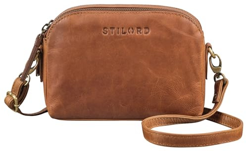 STILORD Nina Kleine Umhängetasche Damen Leder Tasche Brustbeutel Mini Handtasche Vintage Clutch Handytasche bis 7 Zoll Ledertasche Retro Abendtasche Damen Farbe:Mocca - Dunkelbraun