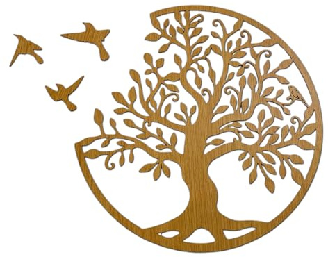 SENTOP HDF0504 Tableau sculpté sur le mur en bois pour intérieur Motif arbre de vie (Chêne, 40 cm)