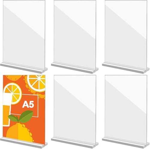 6er-Set A5 Acryl Tischaufsteller für Beschilderung - beidseitig sichtbar | Acryl Aufsteller Ideal für Restaurant Café Büro Shop & Hochzeit – perfekt für Speisekarten Angebote Informationen & Deko