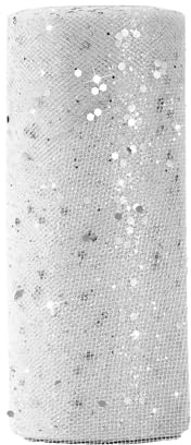 Tylltyg 15 cm x 22 m glitter tyll dekorativt tyg med små paljetter tyllband för bankett dekoration hantverk bröllop jul fest dekoration (vit)