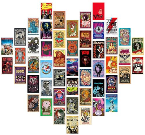BDSHUNBF Vintage Rock Wall Collage Kit, Rock Band Posters for Room Aesthetic 90s, Retro Music Concert Album Wall Decor (4x6 inch), Art Posters for Dorm Wall Decor