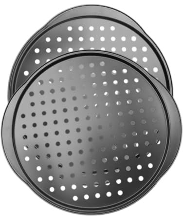 CONGARTENO 2pezzi Teglia Per Pizza Rotonda Antiadherente Carbonio Per Forno e Cottura Versatile Facile Da Pulire e Rimozione Senza Attaccare