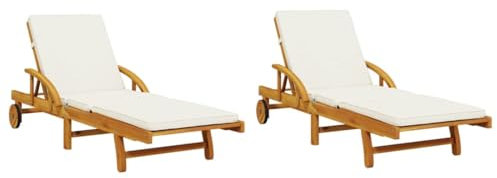 Gecheer 2 STK. Sonnenliege mit Auflagen Gartenliege Relaxliege Liege Gartenmöbel Saunaliege Liegestuhl Holzliege Strandliege 200x68x83 cm Massivholz Akazie