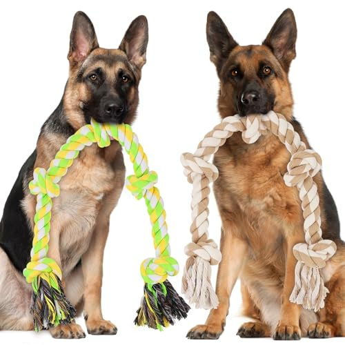 ETACCU Dog Rope Toys for Large Dogs 98cm，2pcs XL Sturdy 5-Knots Tough Dog Toys Indestructible 100% Cotton Twisted Rope Toy for Aggressive Chewers, Teeth Cleaning, Tug for War