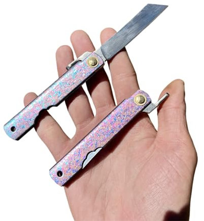 Obespina Petit Couteau Pliant Higonokami Traditionnel Japonais Manche Titane Anodisé Bleu Violet Rose Lame Tanto Acier 14c28n Collection De Poche Cadeau Homme custom artisanat decoupe